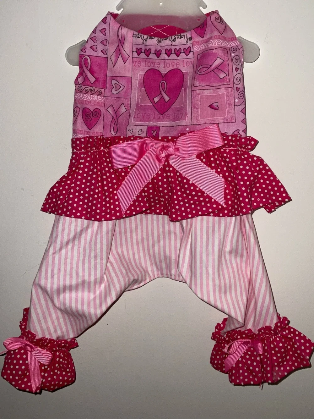 Gorgeous Boutique Custom Made Bella Pink Breast Cancer Dog Jumpsuit